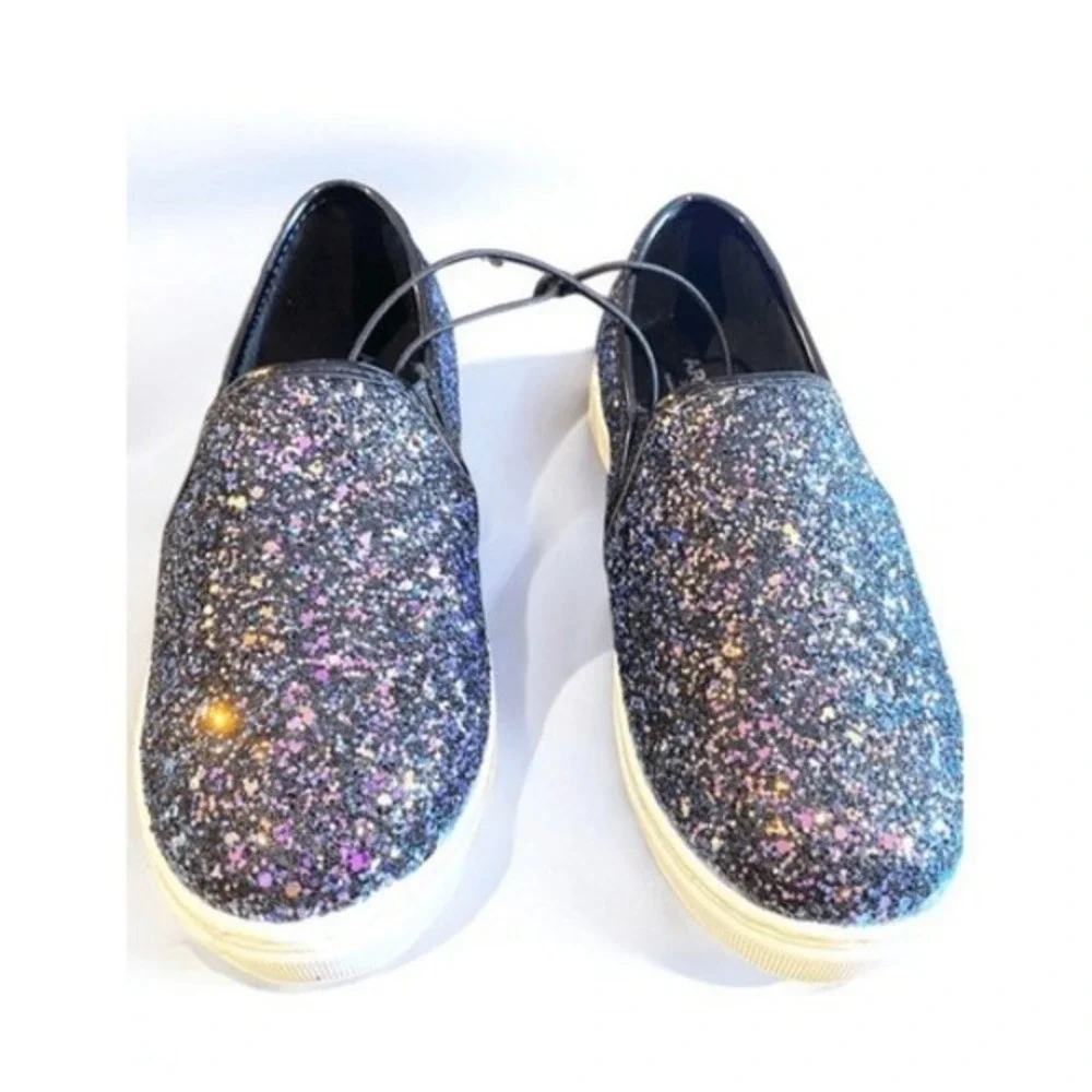 Arizona Jean Co Girls Glitter‎ Slip On Sneakers Shoes Size 2 M Black Memory Foam